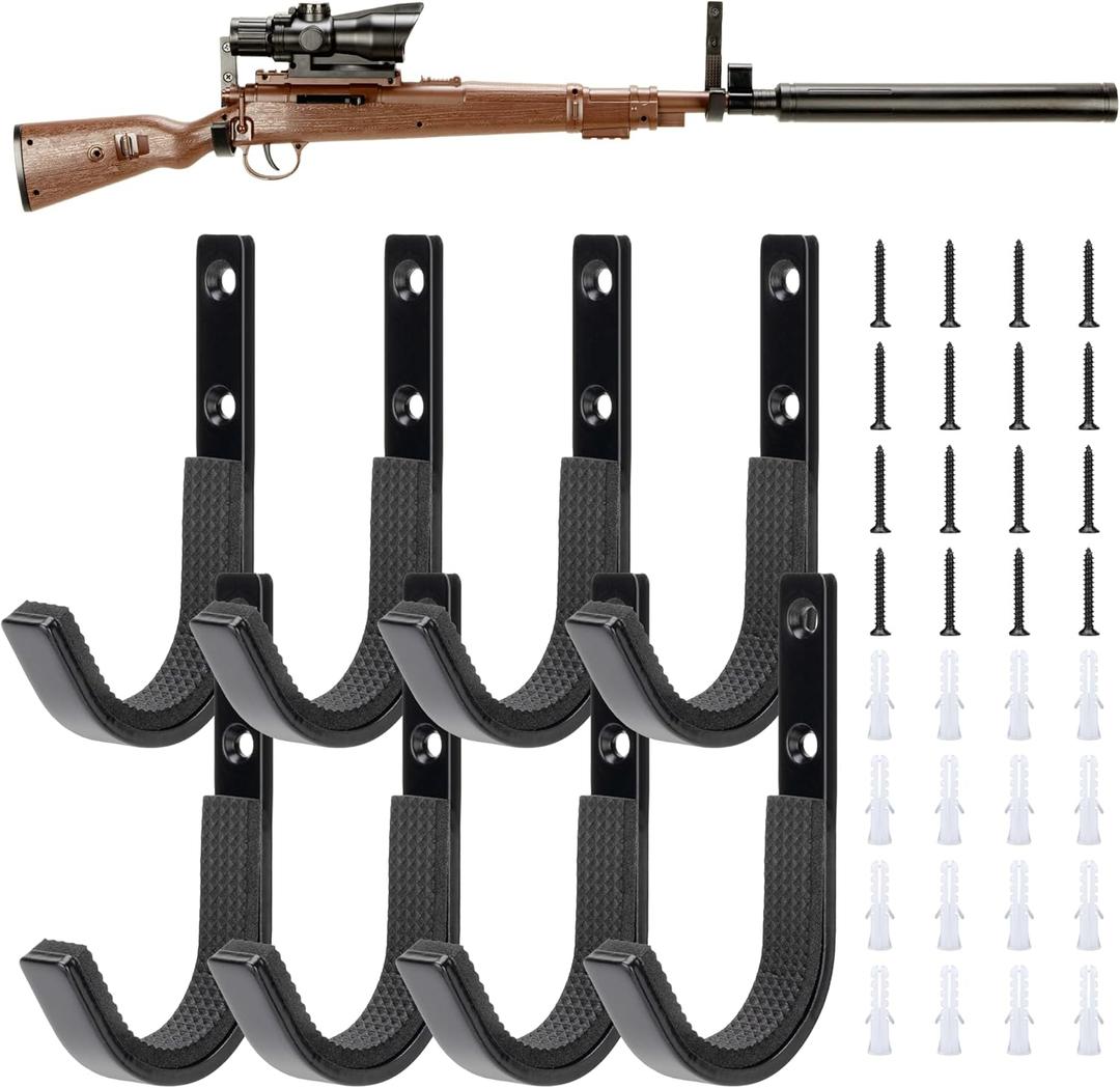 TRIPLE DEER Gun Rack Storage Wall Mount Shotgun Rifle Hook Horizontal Metal Gun Hanger for Any Rifles Shotguns Archery Bow and Sword with Soft Padding, Wall Mount Storage & Display Heavy Duty Steel
