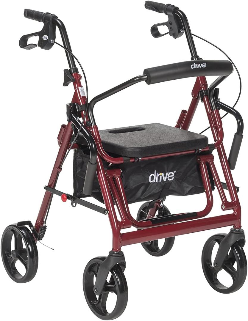 Drive Medical 795BU Duet Folding Transport Wheelchair and Rollator Walker, Burgundy