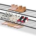 AOODA Long 2 Tier Shoe Rack for Closet Metal Wide Stackable Shoe Storage Organizer for Entryway, Bedroom, Floor, 18-Pairs Low Shoe Shelf, Black (11.4 x 42.7 x 18.7)