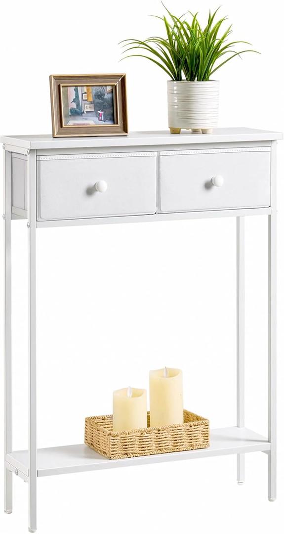 Small Entryway Table with Drawers & Storage Shelf High Tall Little Narrow Front Door Console Tables Skinny Slim Wall Table for Entry Hall Hallway Foyer, Thin Bedside Nightstand for Small Space Bedroom, 23.6 inches x 7.9 inches x 32.3 inches