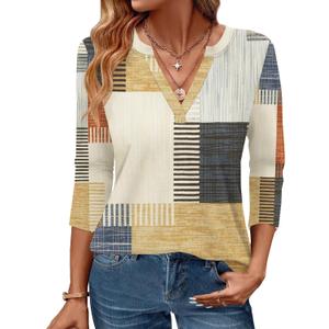 Womens Tops 3/4 Sleeve V Neck Spring Summer Work Tunic Shirts Business Dressy Casual Blouses (S)
