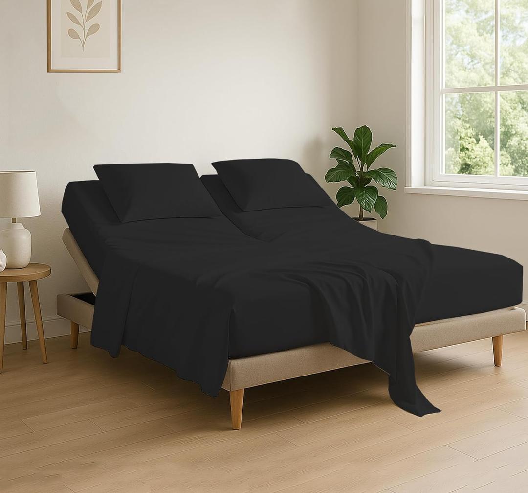 Cottingon 4 Piece Flex Head King Sheet Set, Top 34 Inch Split Sheets for Sleep Number Adjustable Beds, Soft Breathable 100% Egyptian Cotton, Fits Upto 16" Deep Mattress 78"X80"+ 34", Black Cottingon 4 Piece Flex Head King Sheet Set, Top 34 Inch Split Sheets for Sleep Number Adjustable Beds, Soft Breathable 100% Egyptian Cotton, Fits Upto 16" Deep Mattress 78"X80"+ 34", Black
