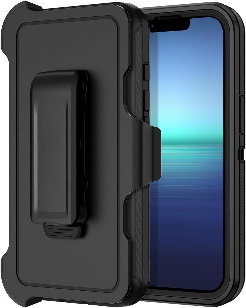 for iPhone 16e Case Shockproof Dust/Drop Proof 3-Layer Full Body Protection [Without Screen Protector] Rugged Heavy Duty Cover Case for Apple iPhone 16e 6.1" 2025,Black/Black Belt-Clip