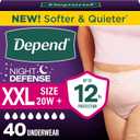 Depend Night Defense Adult Diapers, Incontinence & Postpartum Bladder Leak Underwear for Women, Disposable, Overnight, XXL, Blush, 40 Count (4 Packs of 10)