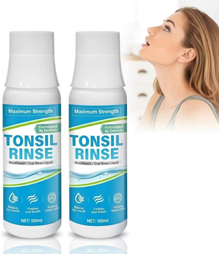 Tonsil Stone Mouthwash, Fresh Breath Oral Rinse for Tonsil Stone Removal and Prevention, Alcohol Free Mouth Wash Treatment Eliminates Bad Breath - Mint Flavor 2 Count