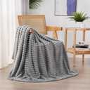 Grey Fleece Throw Blanket 5060 for Couch Sofa Bed,Super Soft Cozy Plush Microfiber Flannel Blanket with Stripes Design Lightweight for Adults,Woman,Girls