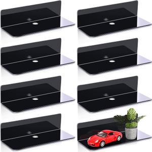 Maitys 8 Pcs Acrylic Floating Shelves 9 Inches Adhesive Wall Mounted Shelves No Drill Hanging Acrylic Wall Display for Living Room Bathroom Bedroom Kitchen Office(Black)