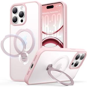 for iPhone 16 Pro Max Case: with 360 Spin Magnetic Stand, Camera Control Button, Fit for MagSafe, Military Drop Protection, Protective Slim Phone Cover with Ring Kickstand, 6.9", Pink
