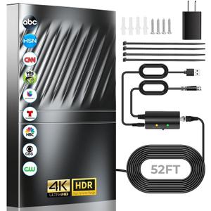 3200+ Miles TV Antenna, 2025 Strongest Digital Antenna for Smart TV Indoor Outdoor, HDTV Antenna for Local Channels with Amplifier Signal Booster-52ft Coax Cable/AC Adapter-Support 8K 4K 1080p All TVs