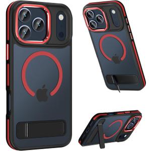MAKAVO Magnetic for iPhone 17 Pro Max Case with Stand, Compatible with MagSafe, Slim Translucent Matte Military-Grade Drop Protection Phone Cover, Red