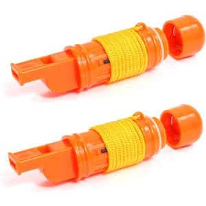 SE 5-in-1 Orange Survival Whistle with Compass, Signaling Mirror, Lanyard, and Fire Starter - 112dB, 4.5-Inch Length - Ideal for Hiking, Camping, Emergencies (2-Pack) - CCH5