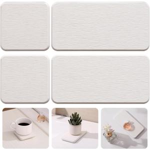 4PCS Quick-Drying Soap Tray for Bathroom Counter, Diatomaceous Earth Stone Drying Tray with Fast Absorption, Multi-Purpose Water Absorbing Stone for Kitchen & Bathroom, White