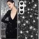 Silicone Case for Samsung Galaxy S25 Plus 5G Case Glitter Sparkle Bling, Hybrid Matte Back Case High Impact Heavy Duty Shockproof Protective Cover for Samsung S25 Plus Cute Case for Women (Black)
