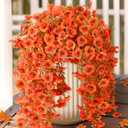 Artificial Fall Flowers for Outdoor, 4 Pcs Faux Pansy Fake Mums Plant Hanging Flowers Outdoor Fall Decor, UV Resistant No Fade Silk Flower for Front Door Porch Planter Patio Yard Garden(Orange)
