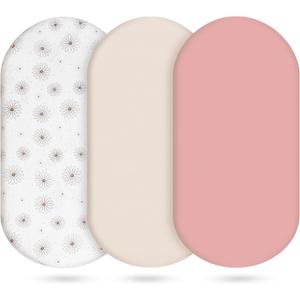 Muslin Bassinet Sheets 3 Pack, Cotton Bassinet Sheets for Baby Girl and Boy, Breathable Bedside Sleeper Bassinet Fitted Sheet, Universal Rectangle & Oval Bassinet Cover, 28x14 to 33x18, Pink