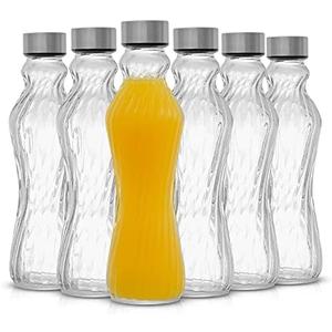 JoyJolt Fluted Glass Water Bottles Set of 5-18 oz Glass Bottles with Stainless Steel Leakproof Lids