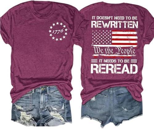 American Flag Shirts Women: 4th of July Shirt Independence Day Patriotic Tees Red White and Blue USA Short Sleeve Tops, M