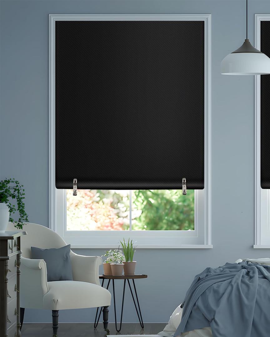 Blackout Roller Window Shades, Cordless Roller Shades, No Tools No Drill Pull Down Room Darkening Window Shades, Blackout Blinds for Bedroom Windows Home and Office (36''W x 72''H, Black)