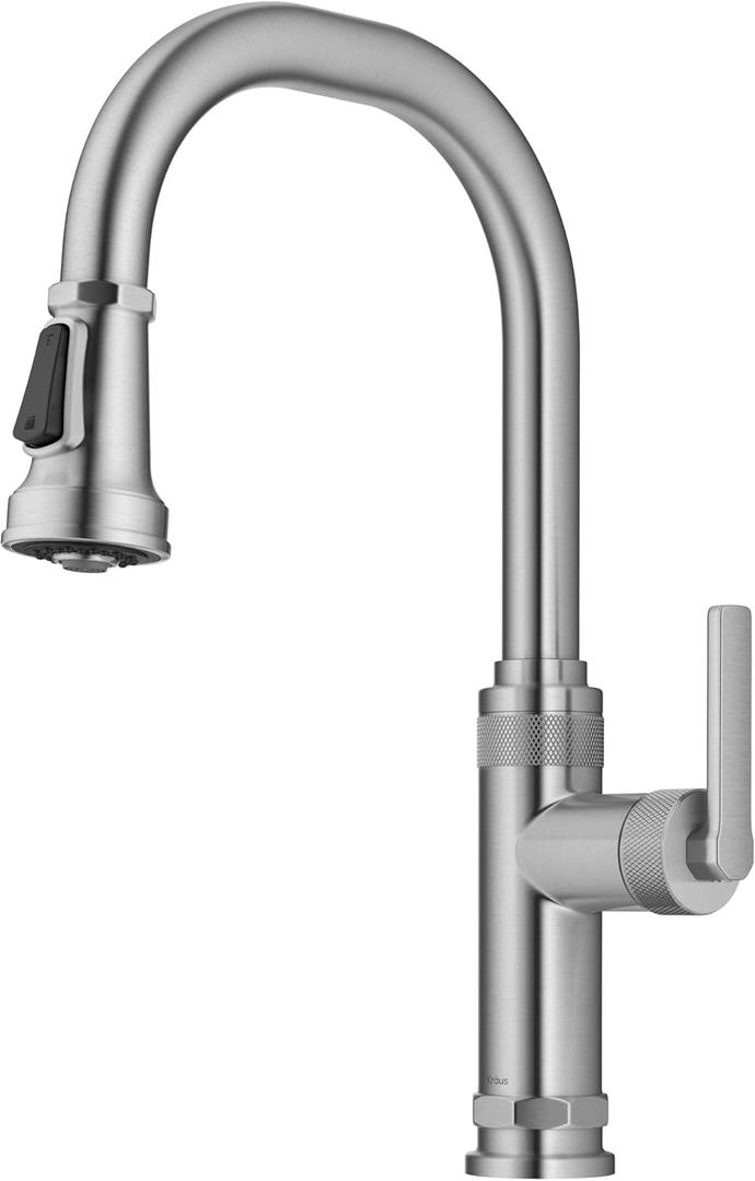 KRAUS Allyn Industrial Pull-Down Single Handle Kitchen Faucet in Spot-Free Stainless Steel, KPF-4102SFS
