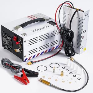 PCP air compressor, 4500 Psi/30 Mpa, 12V DC/110V AC, built-in cooling fan, equipped with external power adapter, suitable for scuba tanks, paintball shooting, air gun compressor
