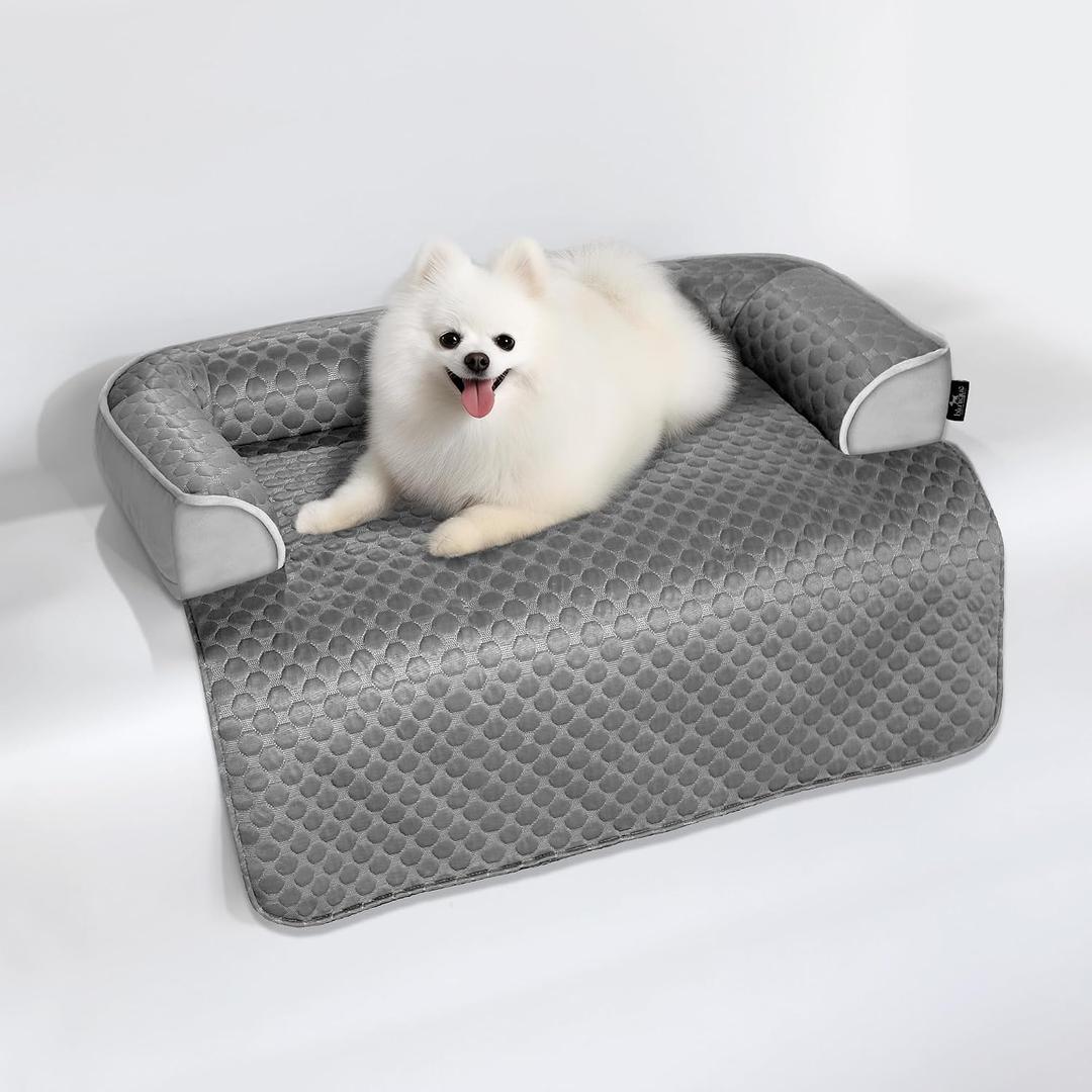 Medium Cooling Dog Bed 35 x 31 inch Waterproof Couch Cover for Dogs Washable, Non-Slip Bottom Self Cooling Mat for Dogs, Durable & Non-Gel, Dog Couch Bed for Sofa Floor Car, Cooling Grey