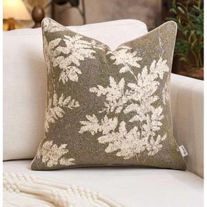 Yangest Neutral Leaf Pillow Cover 20 x 20 Inches, Vintage Chenille Square Throw Pillow Cover Soft Leaves Nature Accent Couch Pillow Cover for Living Room Bedroom, Beige