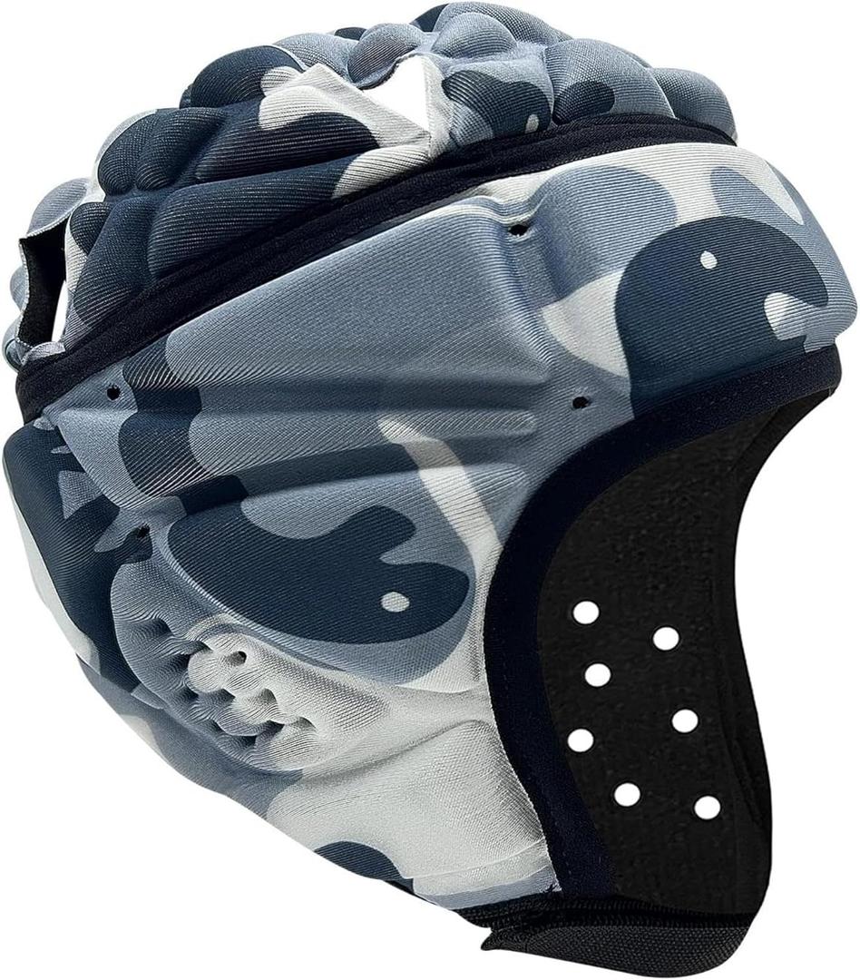 Soft Padded Headgear Hockey Helmet 7v7 Soft Shell Head Protector Soccer Rugby Football (Medium, Camouflage)