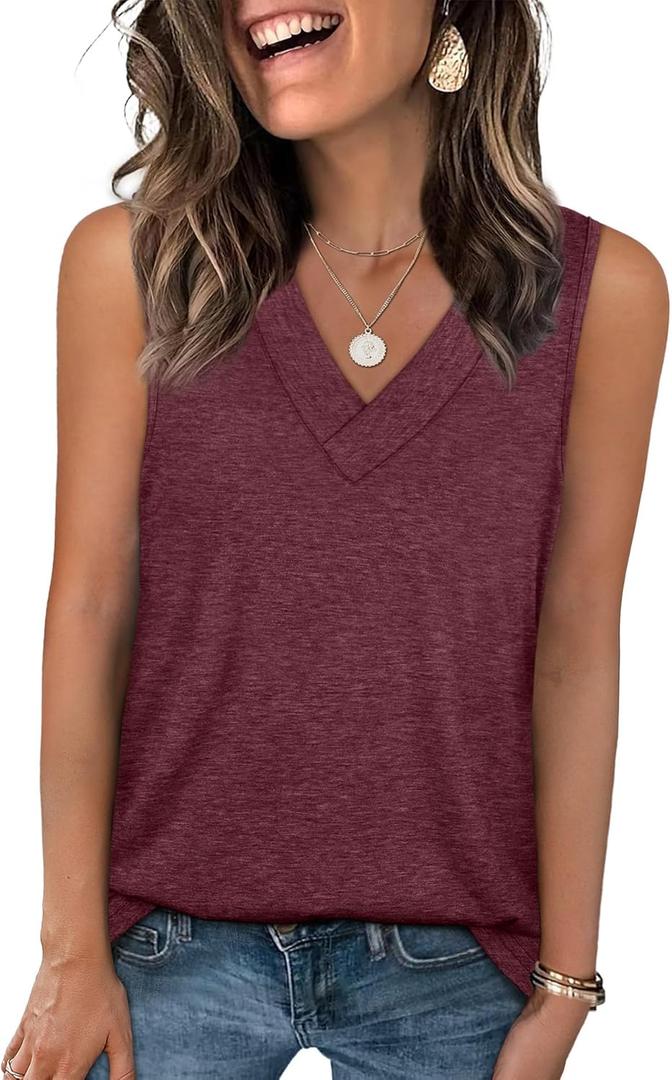 WIHOLL Tank Tops for Women Summer V Neck T Shirts Trendy Sleeveless Basic Tees Fashion Clothing (M)