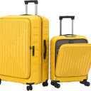 2 Pieces 20/29 Luggage Sets, 20 Inch Cabin Luggage with Front Pocket & 29 Inch Side Opening Suitcase, Ligthweight ABS+PC Hardshell, TSA Lock with HINOMOTO 360 Wheels, Yellow