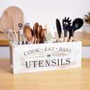 WDT Tool Utensil holder for Kitchen Counter Large Round Utensils Holder with Wooden Base Matte Black Cooking Utensil Holder，Kitchen countertop Utensil Organize (White-4 Compartments)