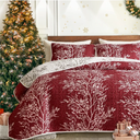 UOZZI BEDDING 3 Pieces Quilt Set Burgundy Red Branch King Size 102x88 Soft Microfiber Lightweight Coverlet Christmas Bedspread Summer Comforter Set Bed Cover for All Season (1 Quilt+ 2 Shams)