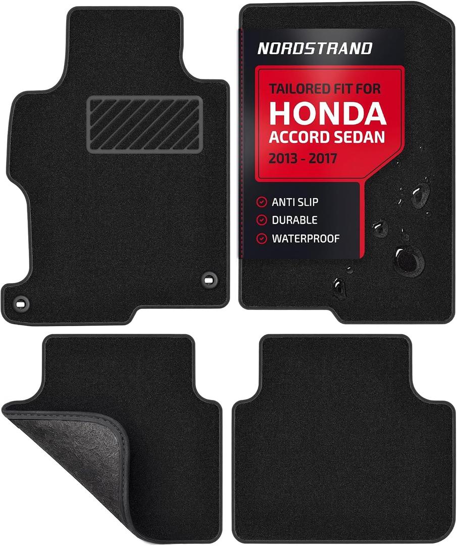 Floor Mats for Honda Accord 2013-2017 - Tailored 3D Fit - Front & Rear Set of 4 - Anti-Slip Backing - 22oz Carpet Mat Heavy Duty - All Weather Car Liner Floormats (Honda Accord IX)