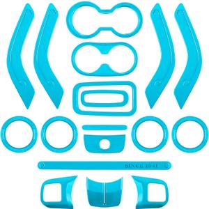 18 PCS Full Set Interior Decoration Trim Kit Steering Wheel Center Console Door Handle Air Conditioning Vent Cup Holder Gear Cover Trim for Jeep Wrangler JK JKU 2011-2018 4-Door (Light Blue)