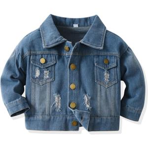 Feidoog Baby Boys Plaid Denim Jacket Toddler Button Down Long Sleeve Lightweight Coat Outerwear (Blue, 4-5T)