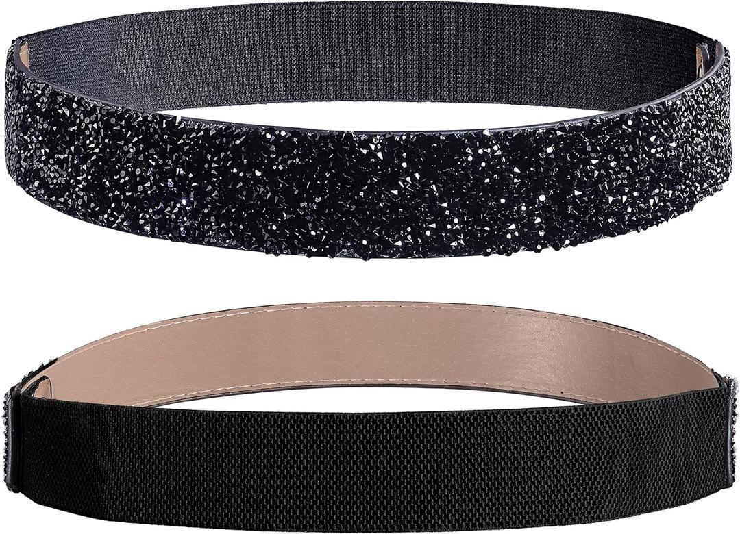 Lovful Stretchy Rhinestone Belt for Women,Crystal Elastic Dress Belt,Sparkle Bling Waist Belt (Fit Waist 28"-33", Black)