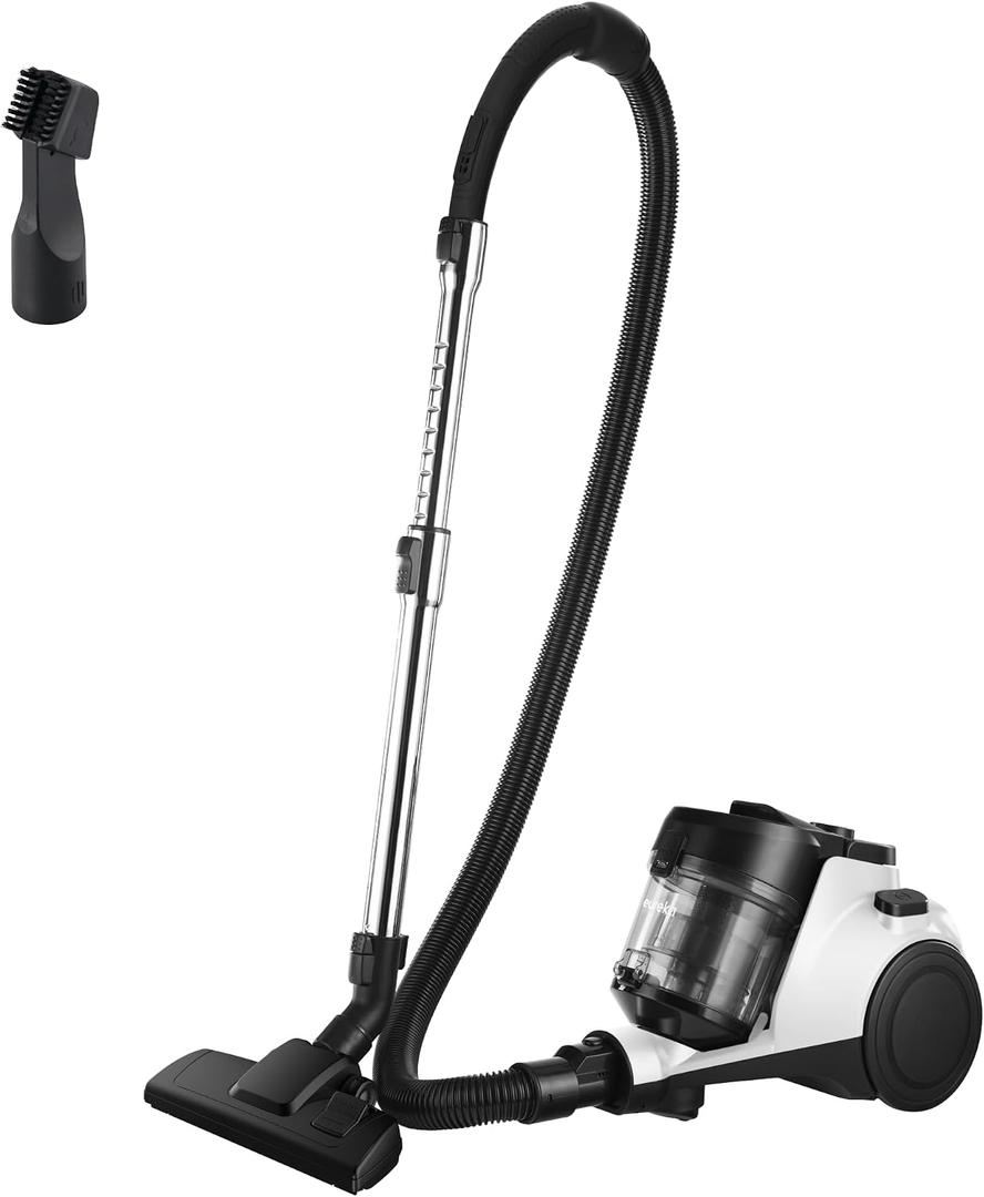 Eureka Bagless Canister Vacuum Cleaner, 1100W High Power Vacuum Cleaner for Carpets and Hard Floors HEPA Filter Extension Tube 2-in-1 Crevice Tool Floor Nozzle, NEN121WH