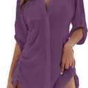 Blooming Jelly Womens Bathing Suit Cover Ups Bikini Swimsuit Coverup Drawstring Button Down Beach Dress Shirt (Small, Purple)