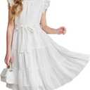 Arshiner Tween Girls Summer Dress Formal Ruffle Sleeve A Line Casual Elegant Dresses with Belt (White) 14