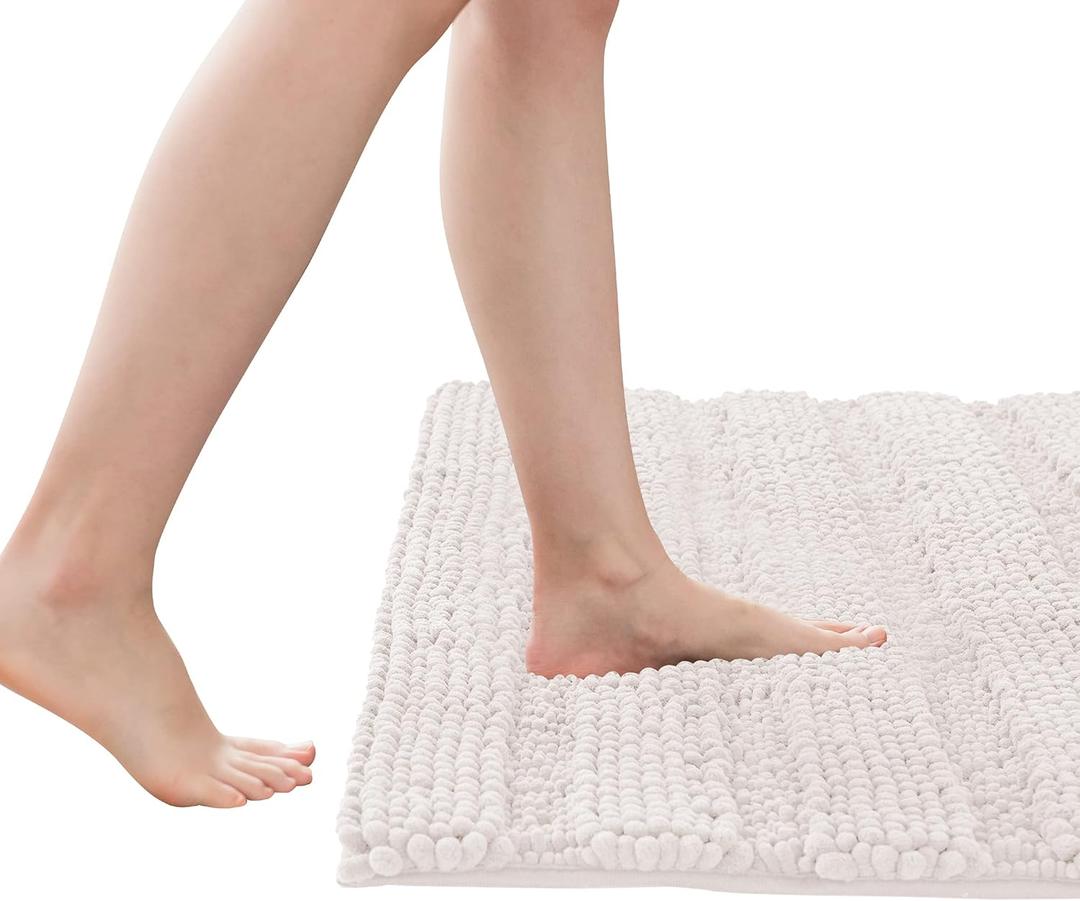 SUBRTEX Bathroom Rug Soft Striped Plush Bath Mat Absorbent Household Floor Mat Quick Drying Machine Wash (Ivory,16" x 24")