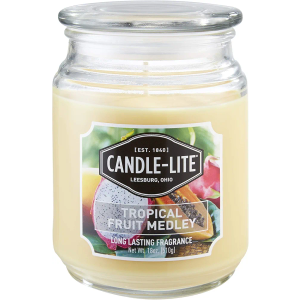 Candle-lite Scented Candles, Tropical Fruit Medley Fragrance, One 18 oz. Single-Wick Aromatherapy Candle, Yellow Color