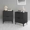 Wood Night Stand Set 2 Fluted Dresser for Bedroom 2 Drawers End Tables Nightstands Set of 2, Storage Modern Bedside Table Set of 2, Black Nightstand, 22.64" x 11.81" x 16.93"