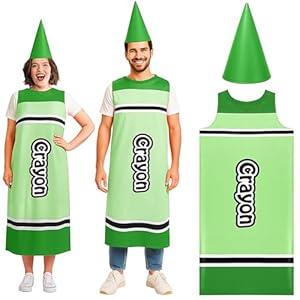 Tarpop Halloween Crayon Costume for Adult 2025 Funny Crayon Dress Gnome Cone Hat Team Group Family Cosplay Costumes Outfit(Green)