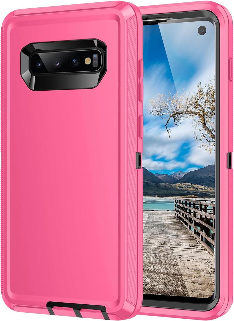 for Galaxy S10 Case,Heavy Duty Shockproof Dust/Drop Poof 3 Layers Full Bady Protection Rugged Cover for Galaxy S10,Pink/Black