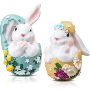 Gerrii 2 Pcs Easter Bunny Decor Rabbit Figurines for Spring Home Decoration Easter Resin Bunny Figurine Statue for Home Table Basket Centerpieces Decorations
