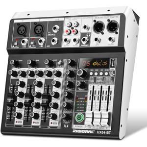 4 Channel Audio Interfacer DJ Mixer Sound Board 16-Bit DSP Effect USB Audio Mixer Effects +48V Phantom Bluetooth for Karaoke Studio Streaming Recording,Live Streaming