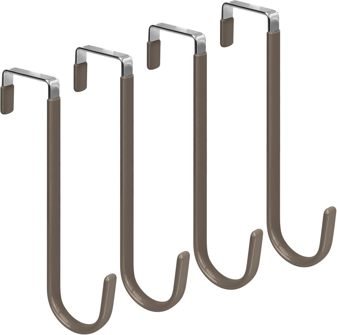 FYY Over The Door Hooks, 4 Pack Upgraded Long Door Hangers Hooks with Rubber Prevent Scratches Heavy Duty Organizer Hooks for Hanging Clothes, Towels, Hats, Coats, Bags Brown (A Brown)