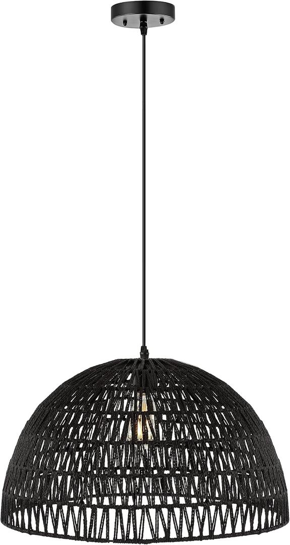 JONATHAN Y JYL6504C Campana 20" 1-Light Bohemian Modern Woven Rattan/Iron LED Pendant Farmhouse Coastal Adjustable Dining Room Living Room Kitchen Island Foyer Bedroom Hallway, Black