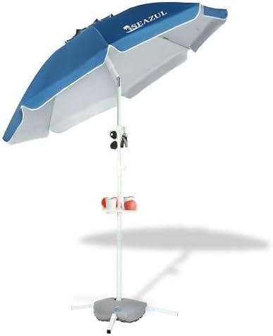 Seazul 6.5ft Sun Shade Umbrella, Portable Umbrella with Stand for Sports, Water Weight Bag, Adjustable and Lightweight, Sun Protection, Blue