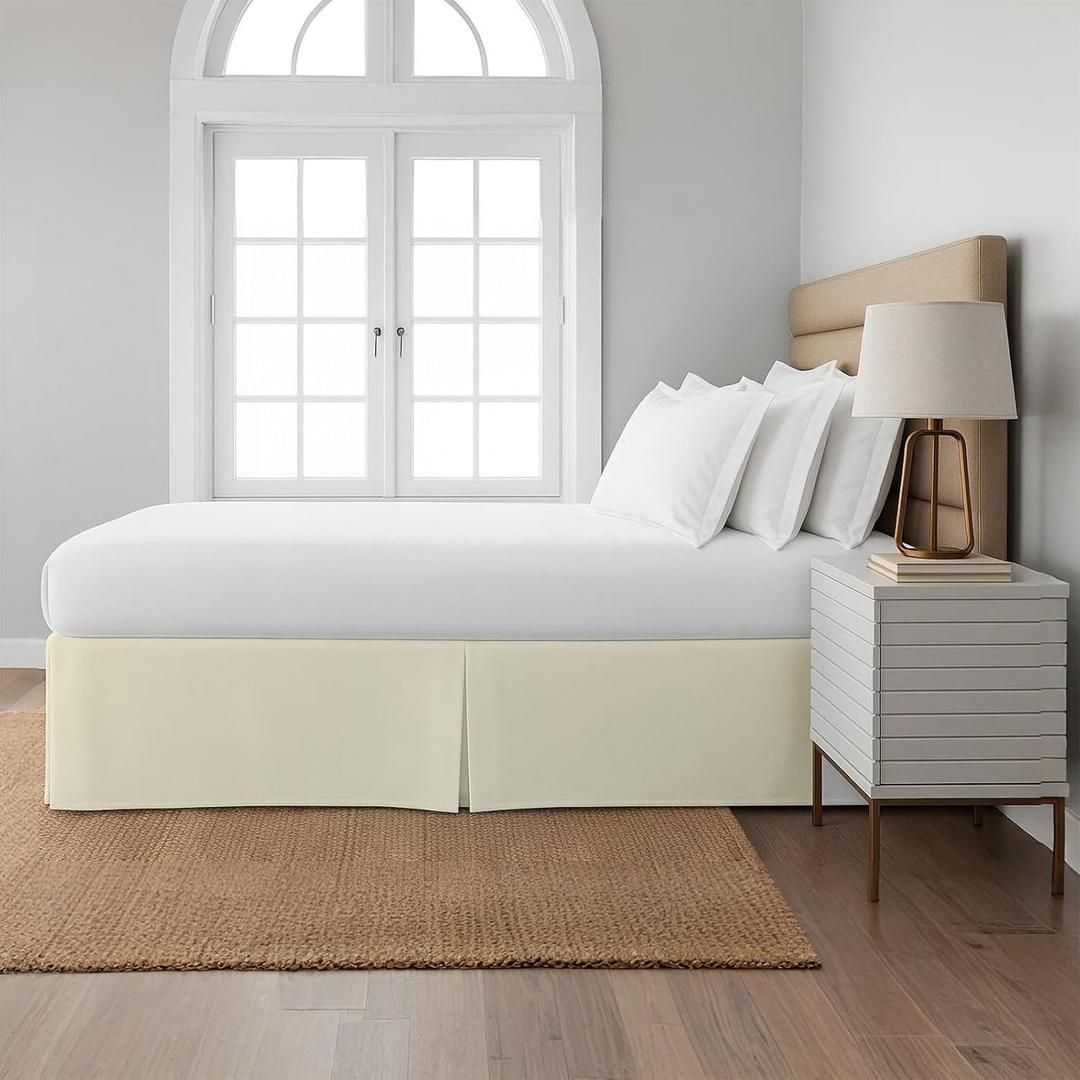 Cottingon Box Pleated Bed Skirt with Split Corners, 100% Microfiber Soft, Sheen & Luxurious Look, Tailored Drop Easy Fit, Twin 18", Ivory