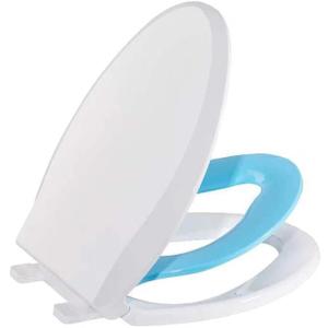 Toilet Seat, Elongated Toilet Seat with Toddler Seat Built in, Potty Training Toilet Seat Elongated Fits Both Adult and Child, with Slow Close and Magnets- Elongated White and Blue